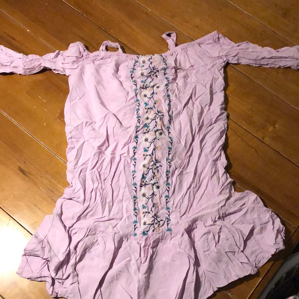 Lilac Off-Shoulder Top with Embroidery